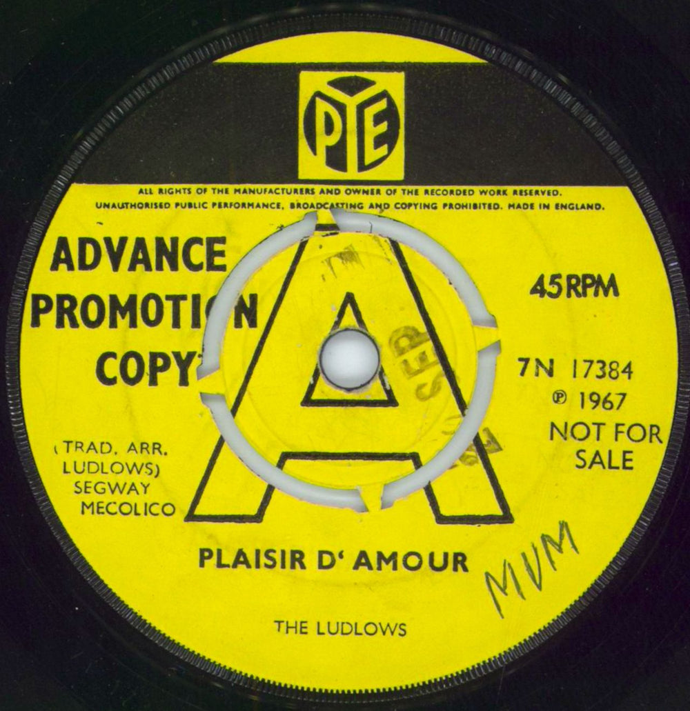 The Ludlows Plaisir D'Amour - 'A' Label Demo UK 7" vinyl single (7 inch record / 45) 7N17384