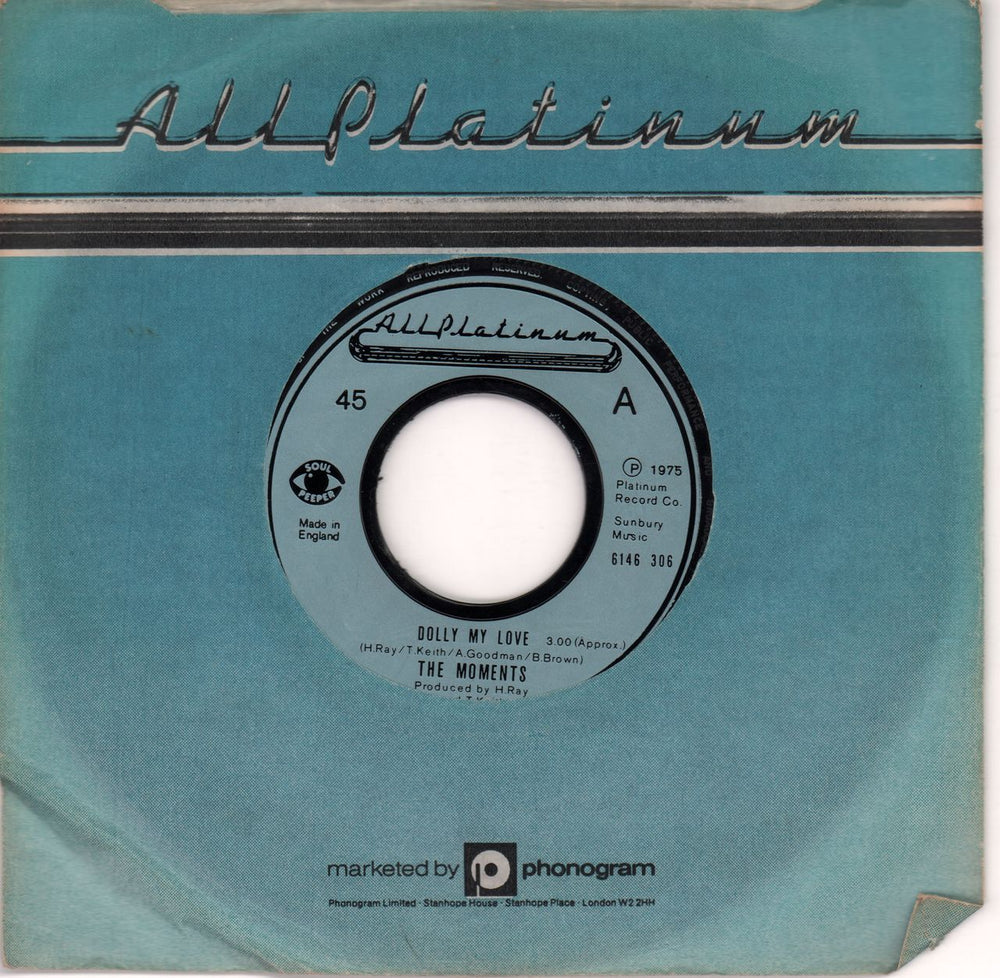 The Moments (70s) Dolly My Love - Wide UK 7" vinyl single (7 inch record / 45) 6146306