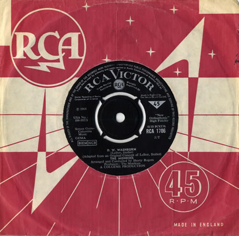 The Monkees D.W. Washburn UK 7" vinyl single (7 inch record / 45) RCA1706