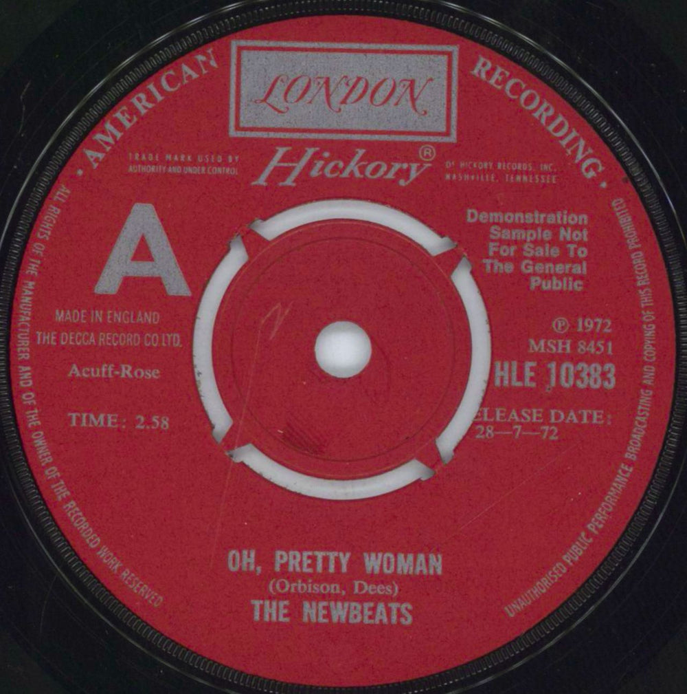 The Newbeats Oh, Pretty Woman UK Promo 7" vinyl single (7 inch record / 45) HLE10383