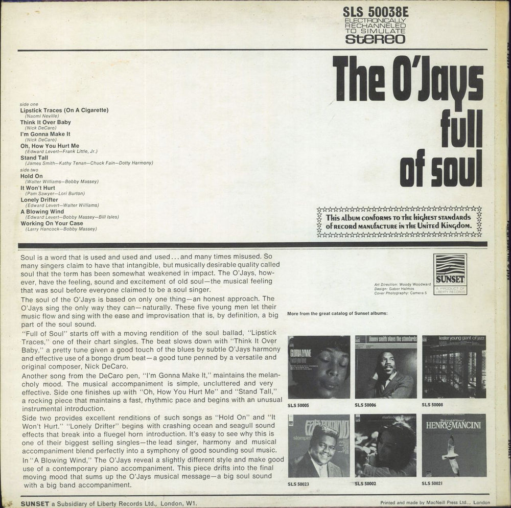 The O'Jays Full Of Soul UK vinyl LP album (LP record)