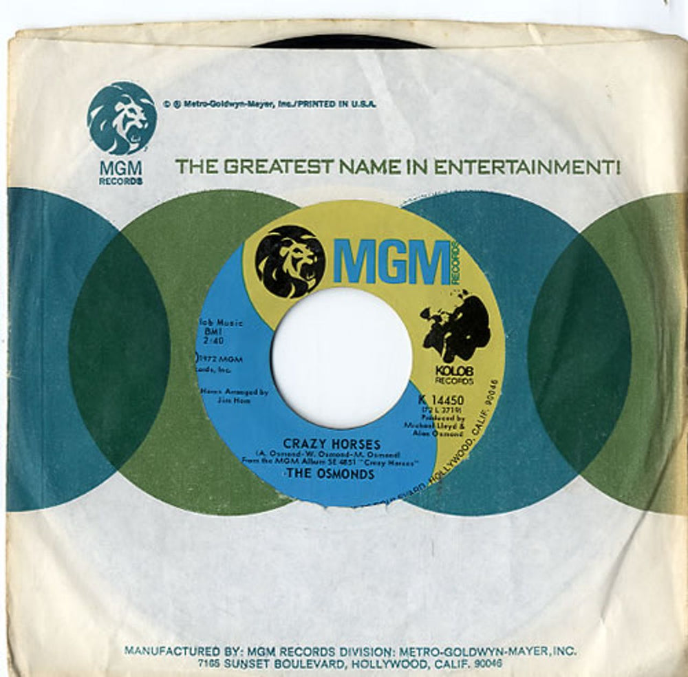The Osmonds Crazy Horses US 7" vinyl single (7 inch record / 45) K14450