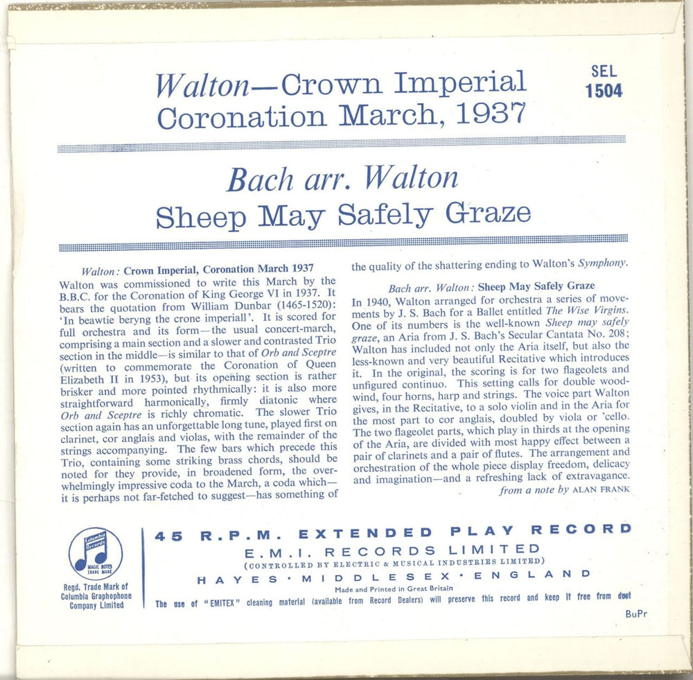 The Philharmonia Orchestra Crown Imperial - p/s UK 7" vinyl single (7 inch record / 45) UQ707CR696890