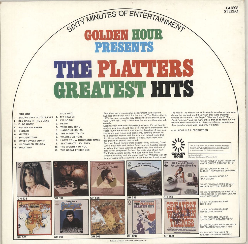 The Platters Golden Hour Presents The Platters Greatest Hits UK vinyl LP album (LP record)