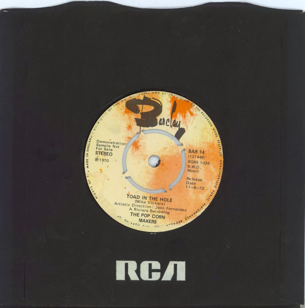 The Popcorn Makers Popcorn UK Promo 7" vinyl single (7 inch record / 45)