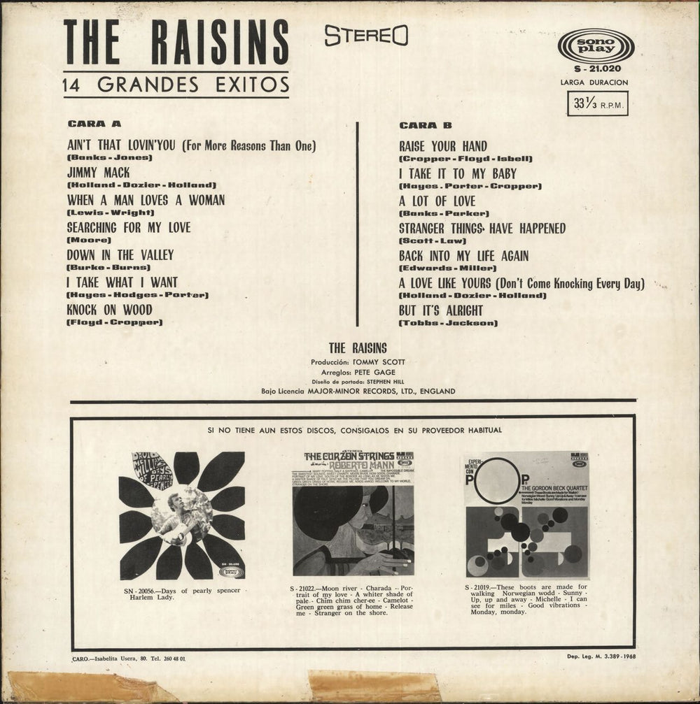 The Raisins 14 Grandes Exitos Spanish vinyl LP album (LP record)