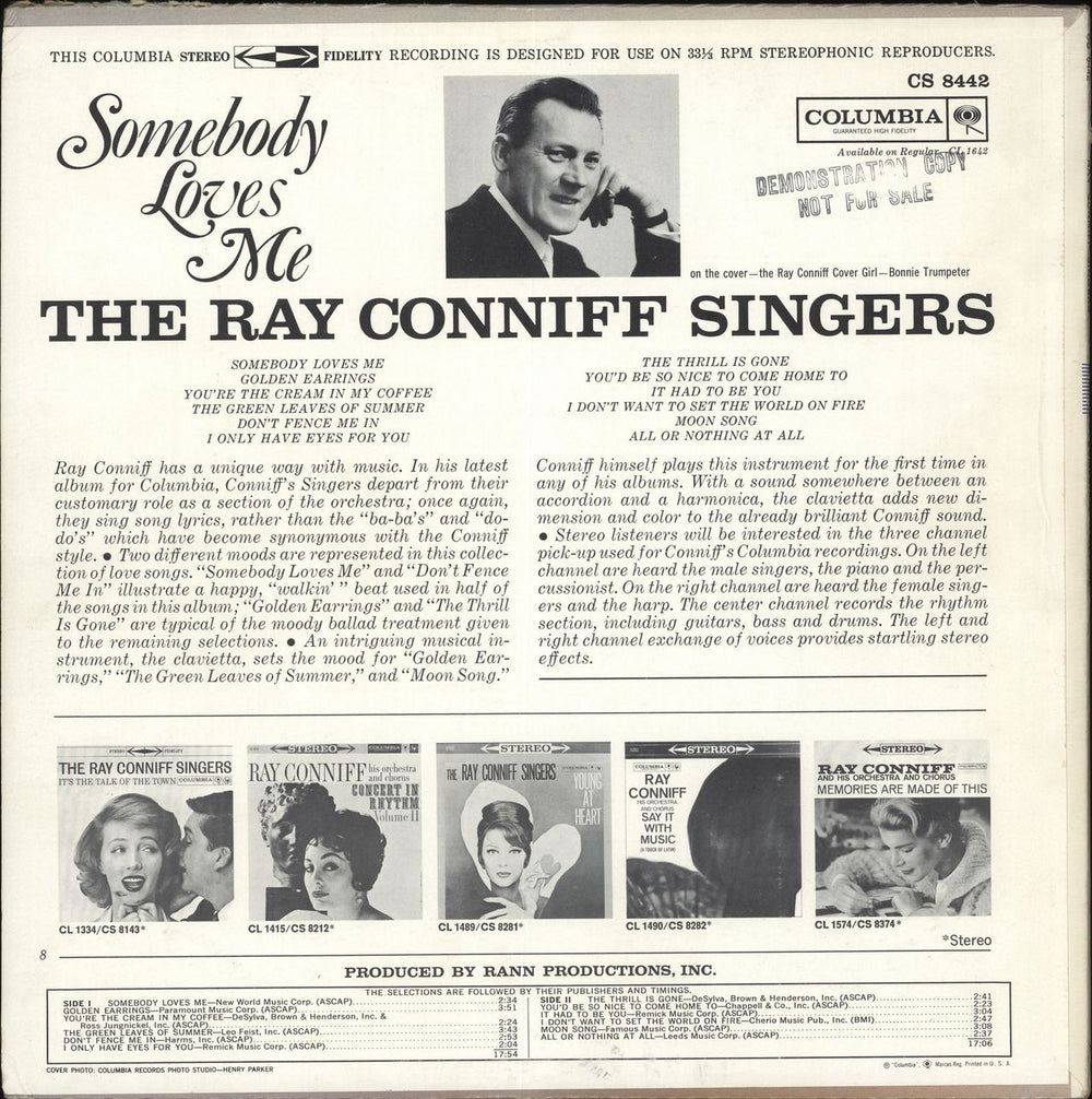 The Ray Conniff Singers Somebody Loves Me - Autographed US vinyl LP album (LP record)