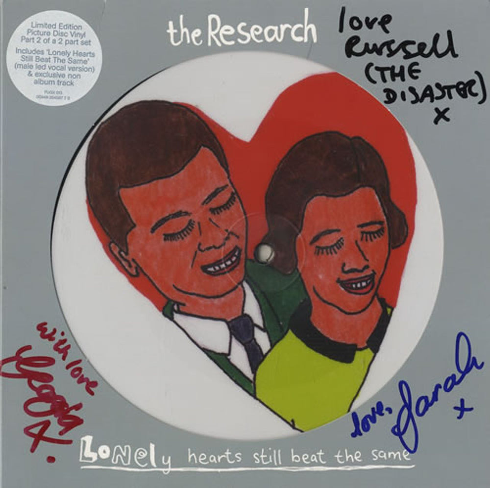 The Research Lonely Hearts Still Beat The Same - Autographed! UK 7" vinyl picture disc (7 inch picture disc single) FUGX013