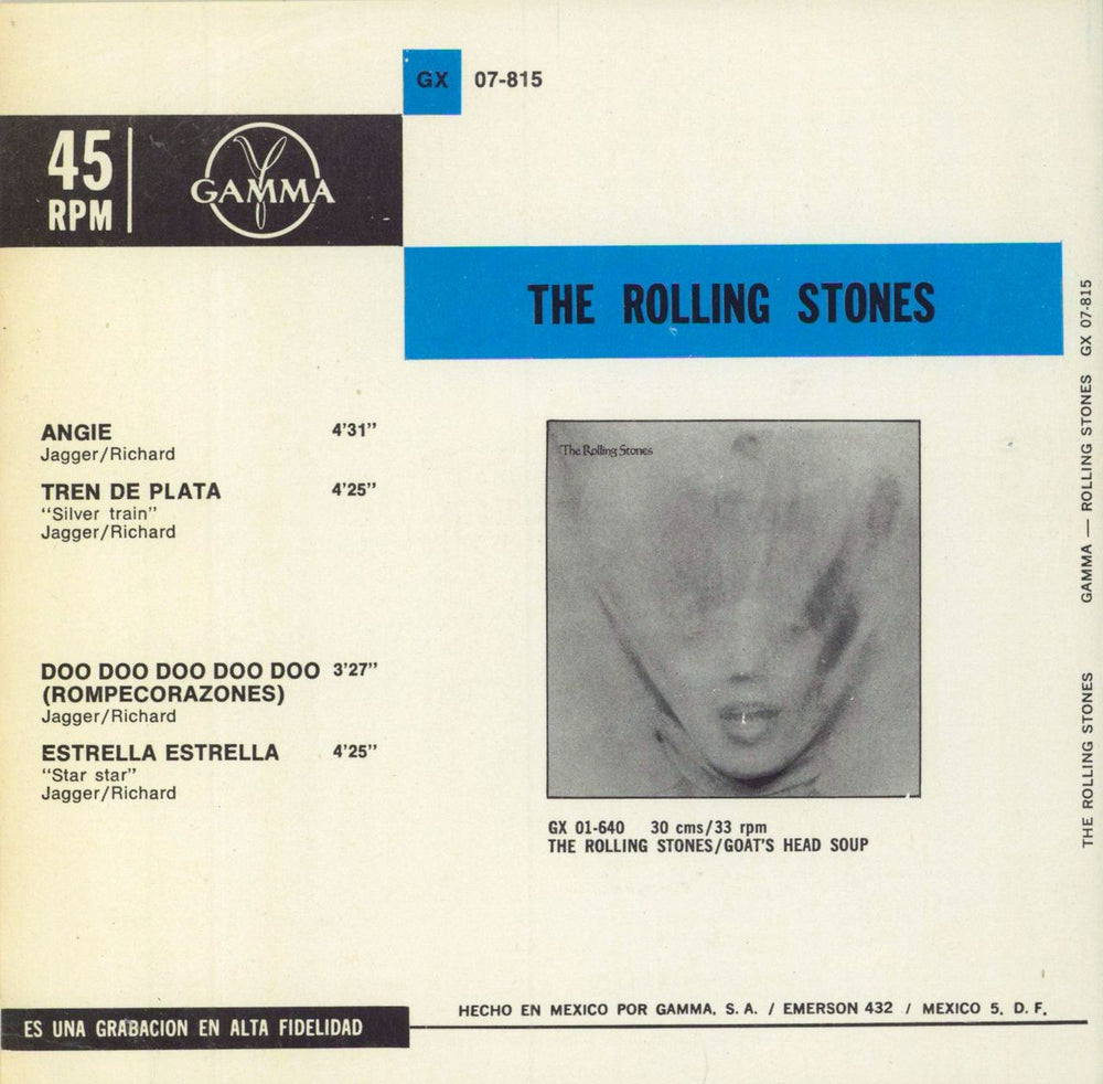 The Rolling Stones Angie Mexican 7" vinyl single (7 inch record / 45)