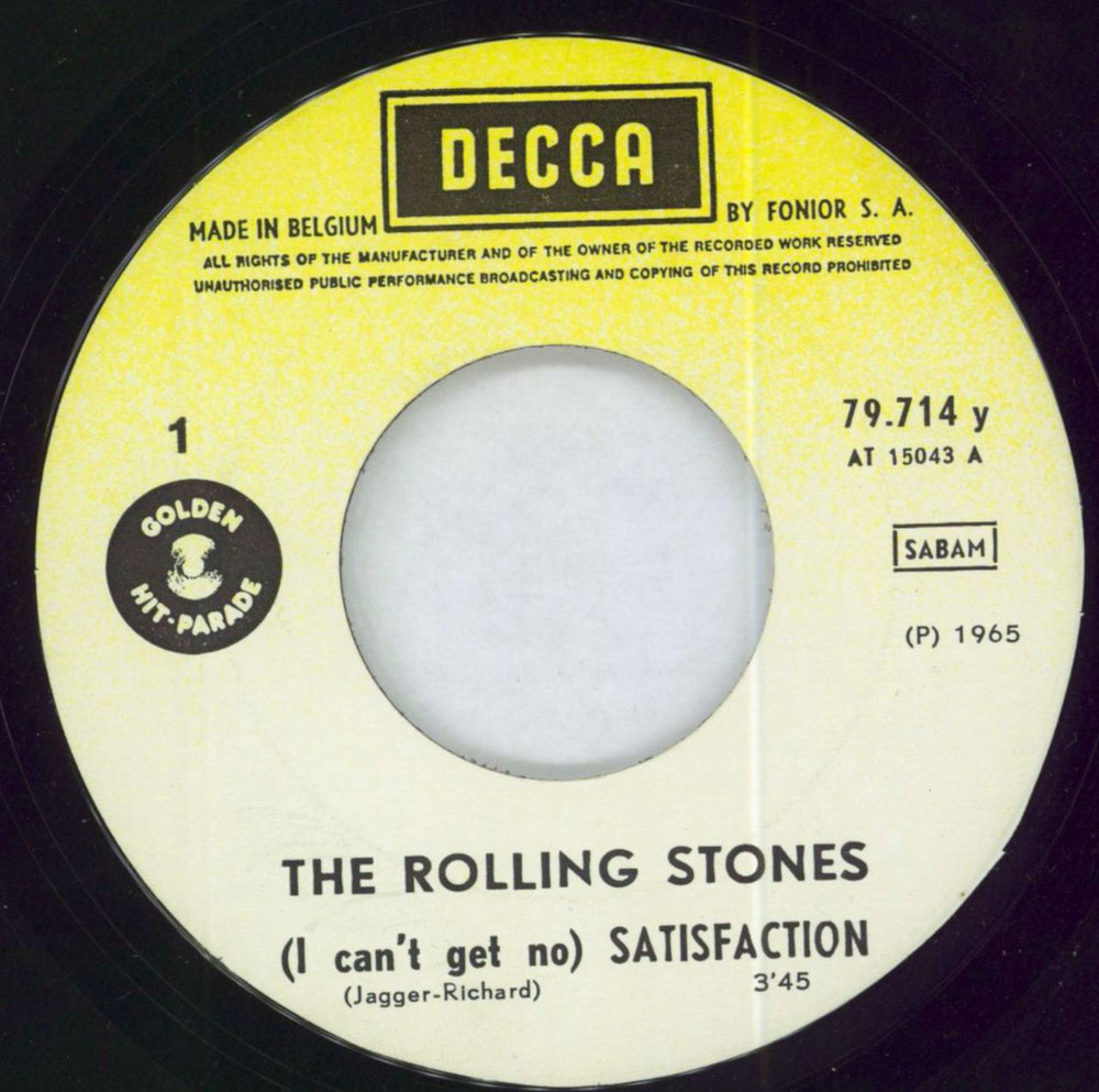 The Rolling Stones (I Can't Get No) Satisfaction - Golden Hit-Parade Belgian 7" vinyl single (7 inch record / 45) ROL07IC75288