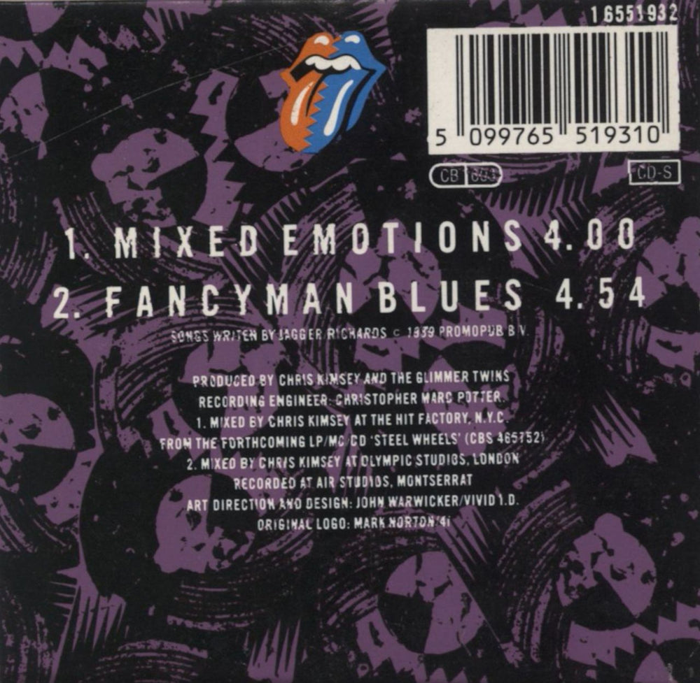 The Rolling Stones Mixed Emotions - 2-track - Purple Sleeve / Blue Disc Dutch 3" CD single (CD3) 5099765519310