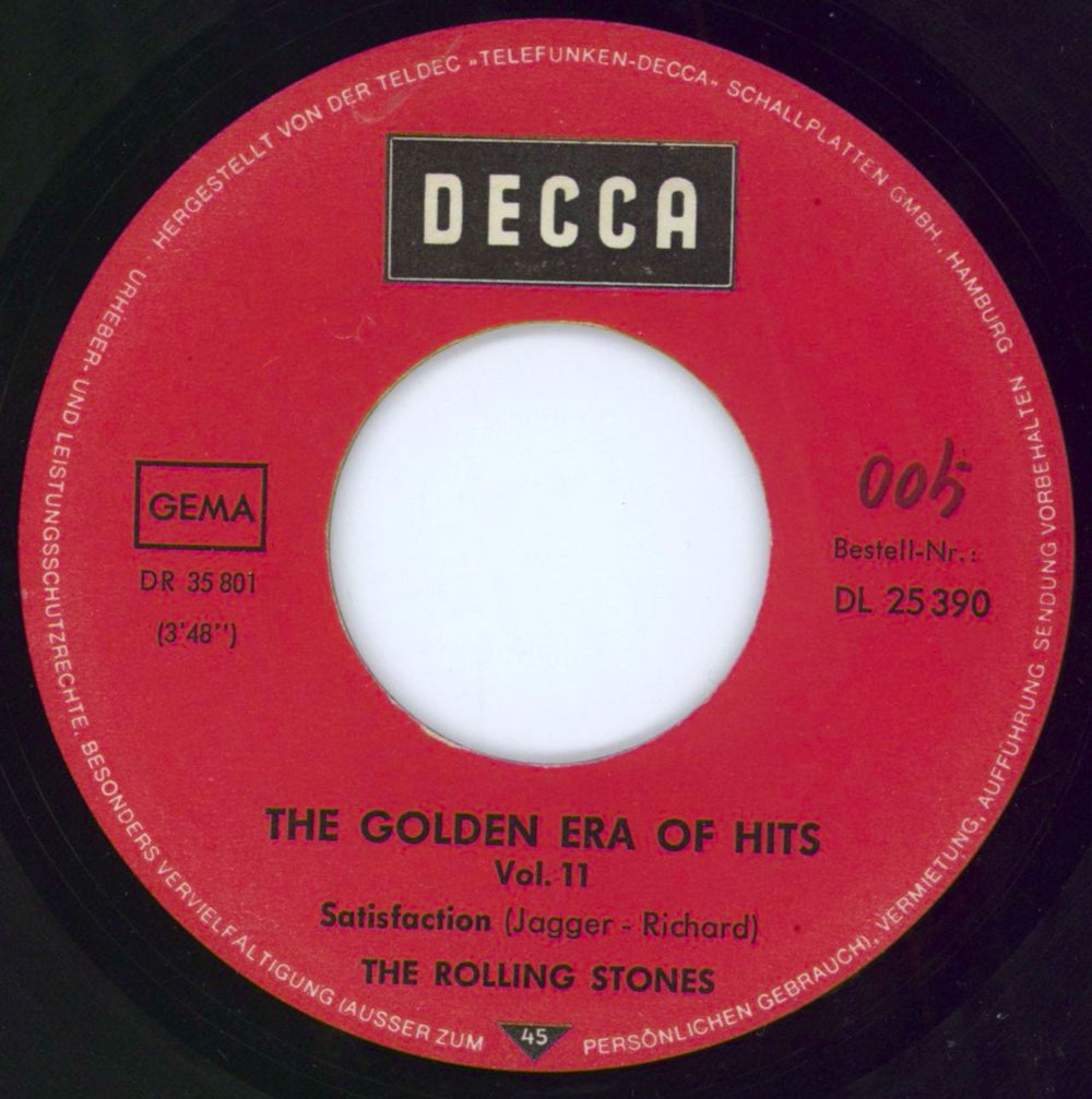 The Rolling Stones Satisfaction - The Golden Era Of Hits Vol.11 German 7" vinyl single (7 inch record / 45) ROL07SA792228