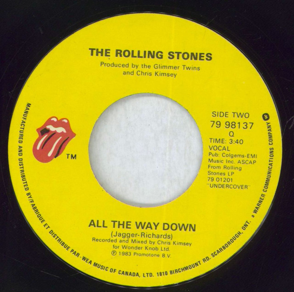 The Rolling Stones Undercover Of The Night Canadian 7" vinyl single (7 inch record / 45)