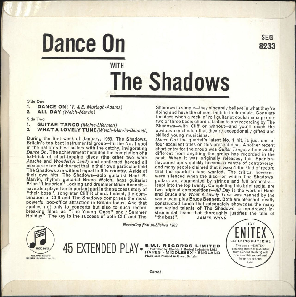 The Shadows Dance On EP UK 7" vinyl single (7 inch record / 45)