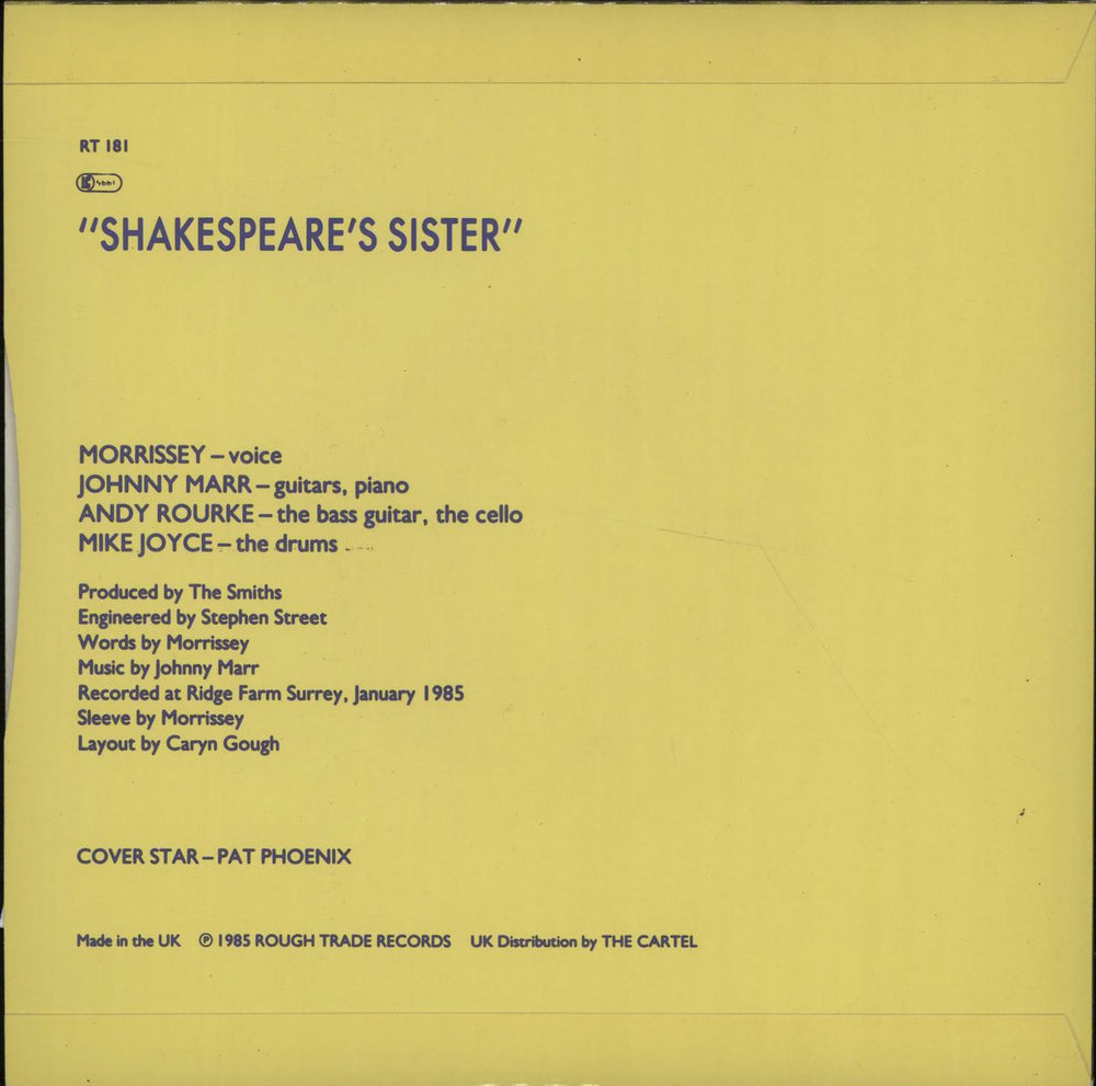 The Smiths Shakespeare's Sister - Solid centre + PR UK 7" vinyl single (7 inch record / 45)