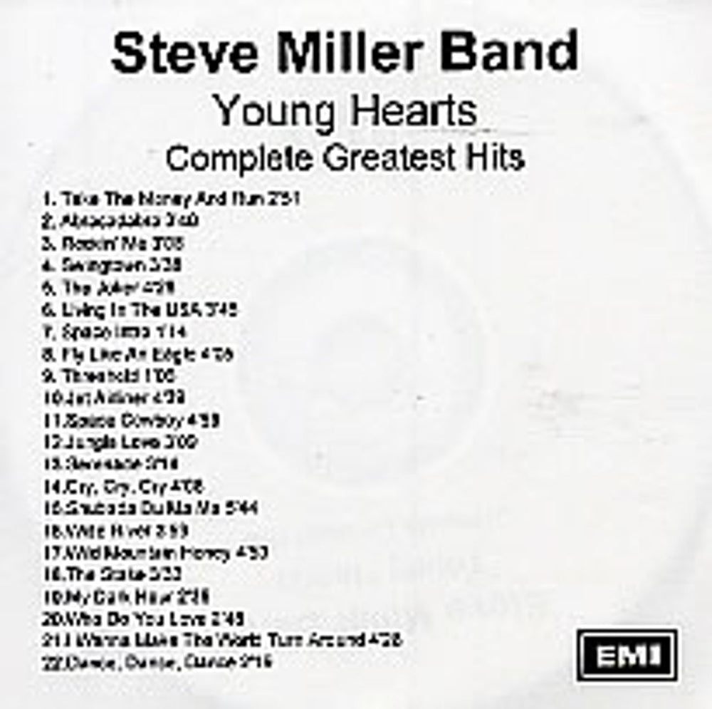 The Steve Miller Band Young Hearts - Complete Greatest Hits UK Promo CD-R acetate CD-R ACETATE