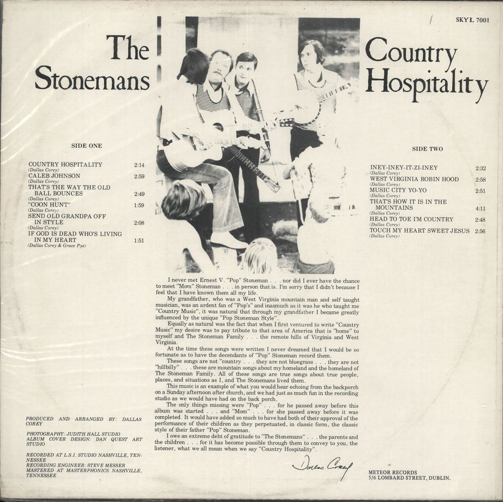 The Stonemans Country Hospitality Irish vinyl LP album (LP record)