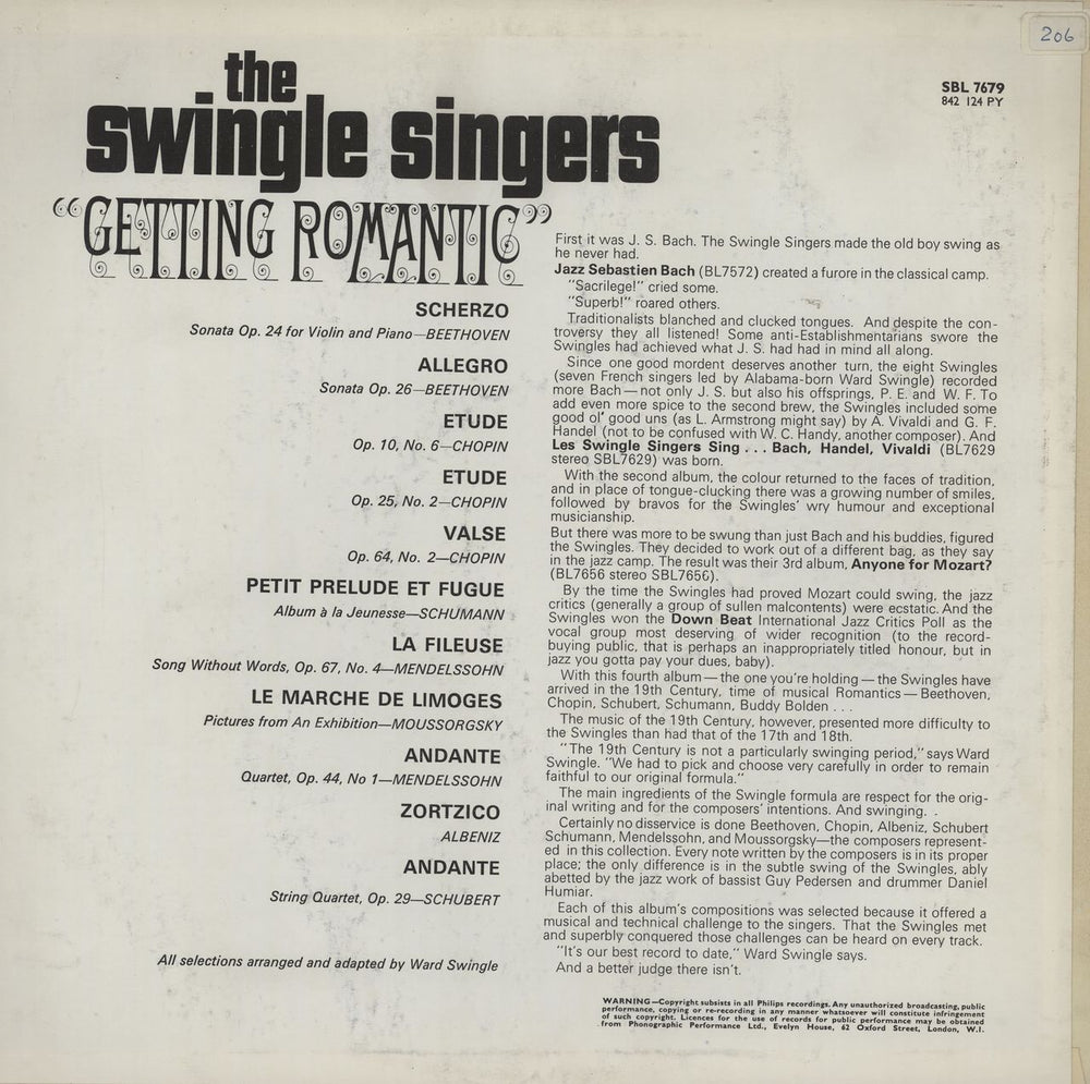 The Swingle Singers Getting Romantic UK vinyl LP album (LP record)