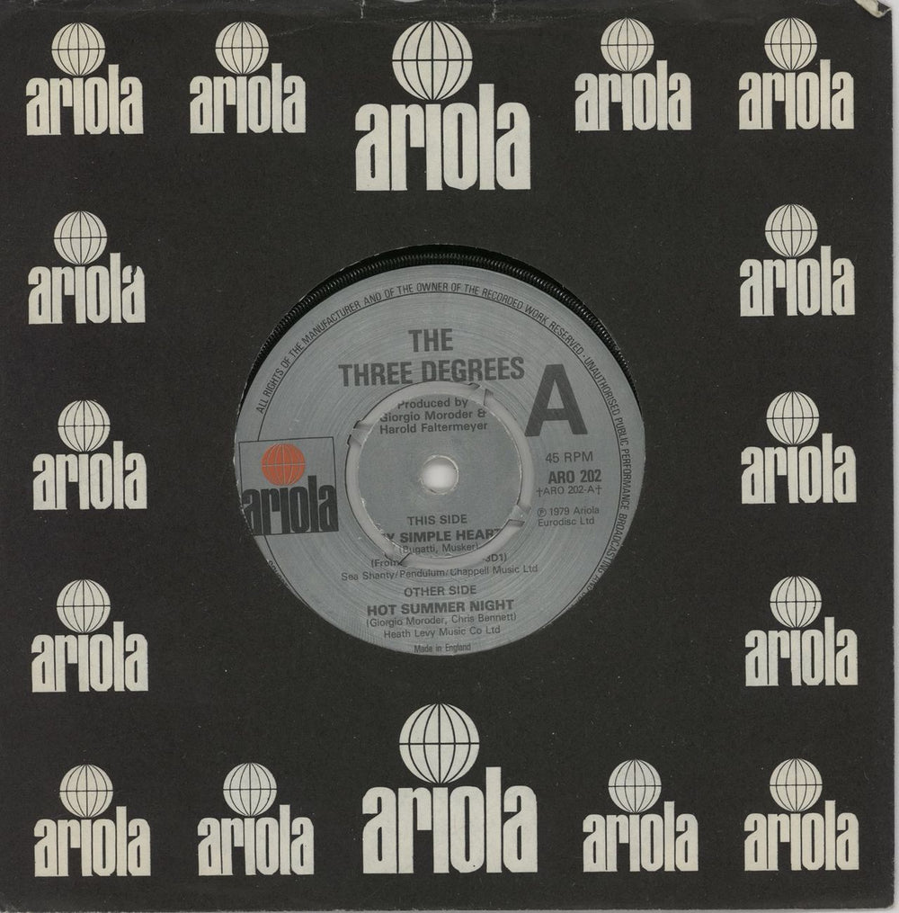 The Three Degrees My Simple Heart - 4Pr + Picture label UK 7" vinyl single (7 inch record / 45) ARO202