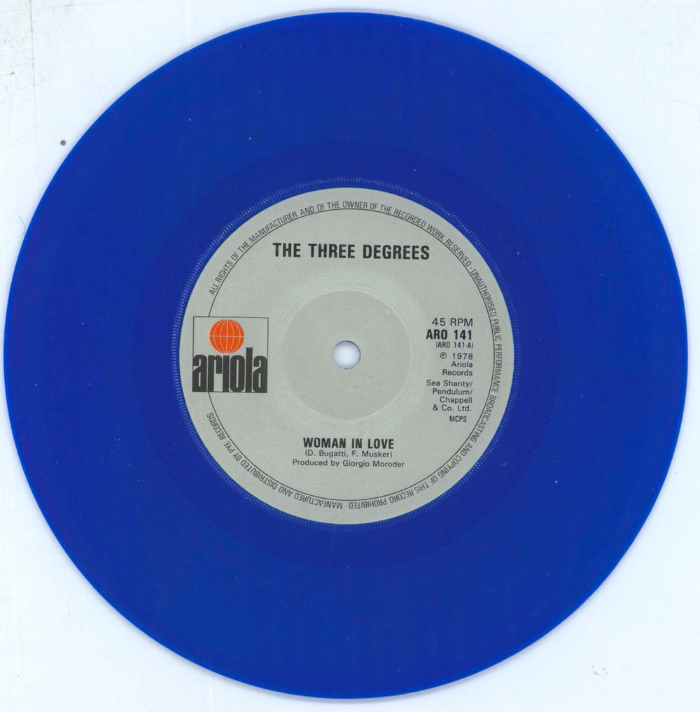 The Three Degrees Woman In Love - Blue Vinyl UK 7" vinyl single (7 inch record / 45) TDG07WO232607