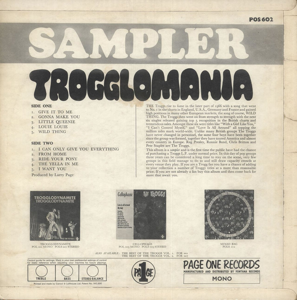 The Troggs Trogglomania UK vinyl LP album (LP record)