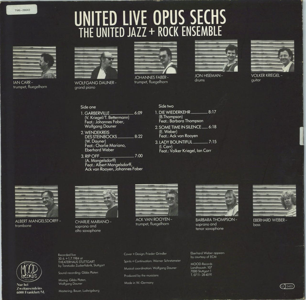 The United Jazz + Rock Ensemble United Live Opus Sechs German vinyl LP album (LP record)