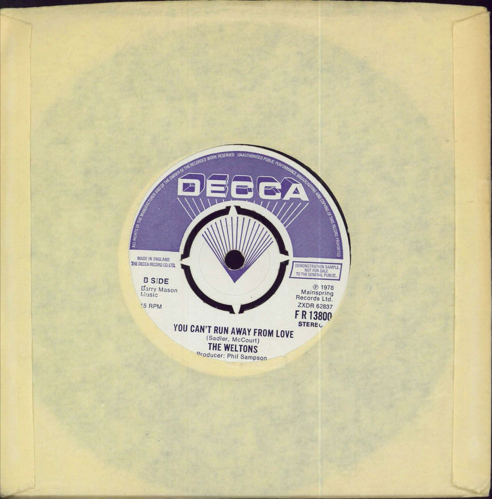 The Weltons Call Me If You Feel The Need + PR UK Promo 7" vinyl single (7 inch record / 45)