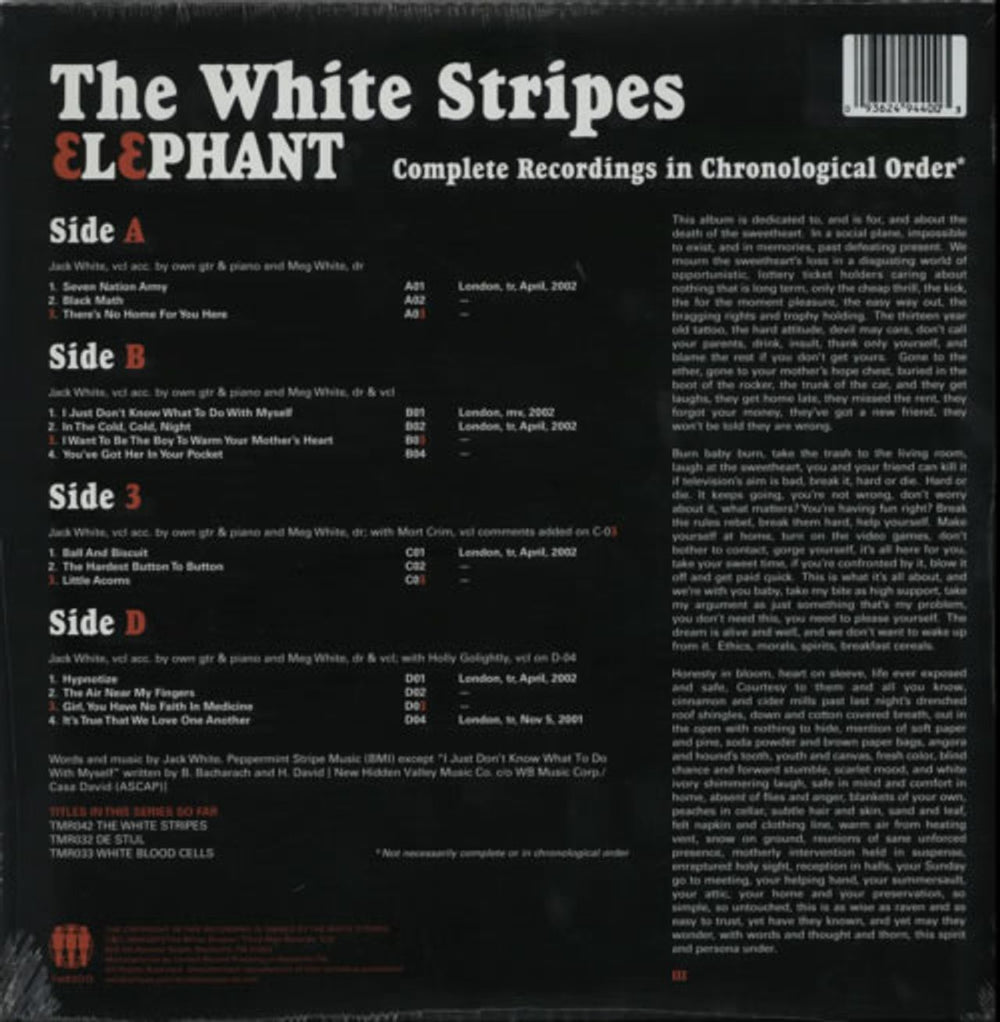 The White Stripes Elephant - 180gm - Sealed US 2-LP vinyl record set (Double LP Album) WST2LEL600408