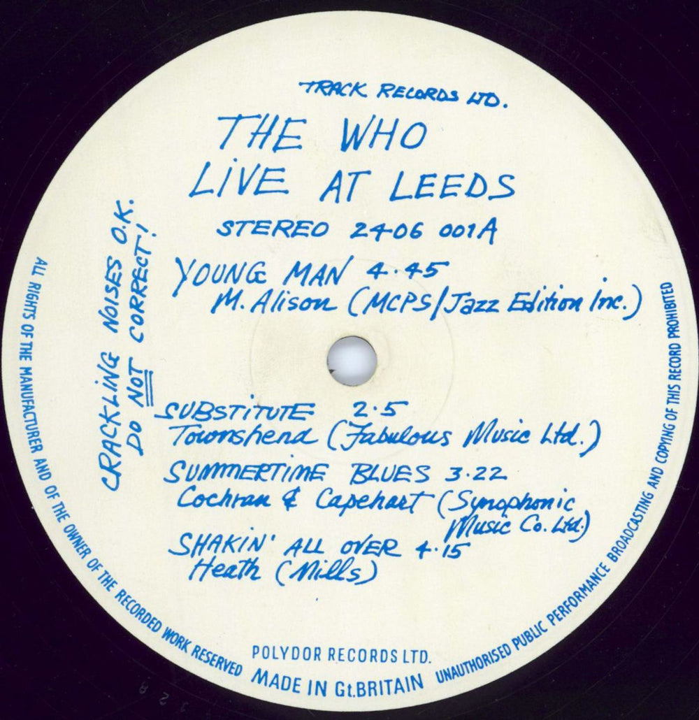 The Who Live At Leeds - 1st Black - Complete - Tuesday Poster - EX UK vinyl LP album (LP record) WHOLPLI762090