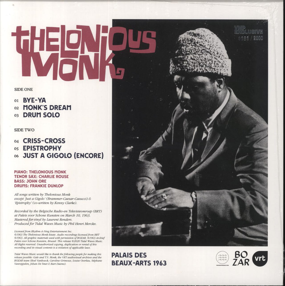 Thelonious Monk Palais des Beaux-Arts 1963 - Limited - Numbered - Pink & Black Splatter US vinyl LP album (LP record)