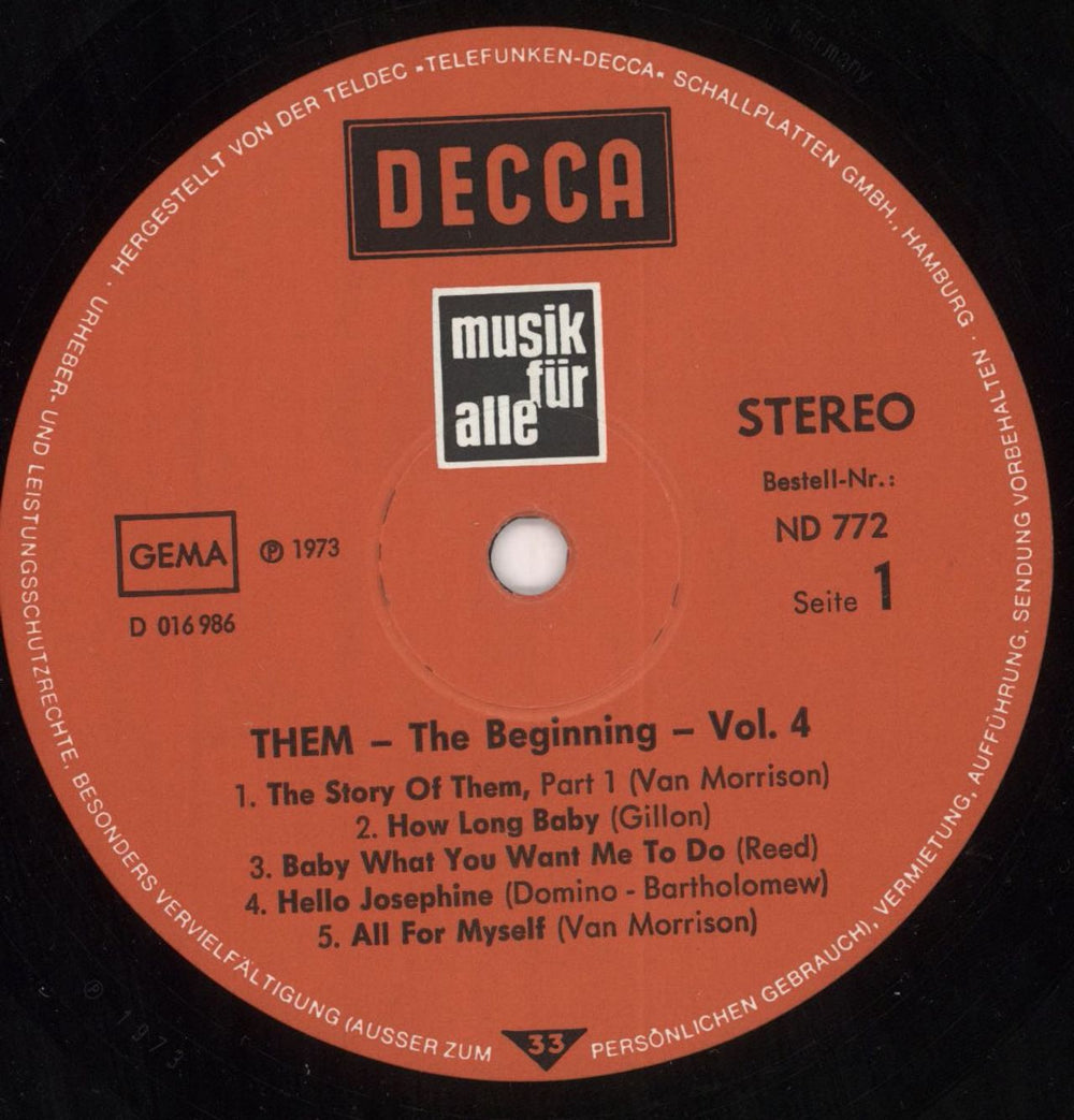 Them The Beginning, Vol. 4 German vinyl LP album (LP record)