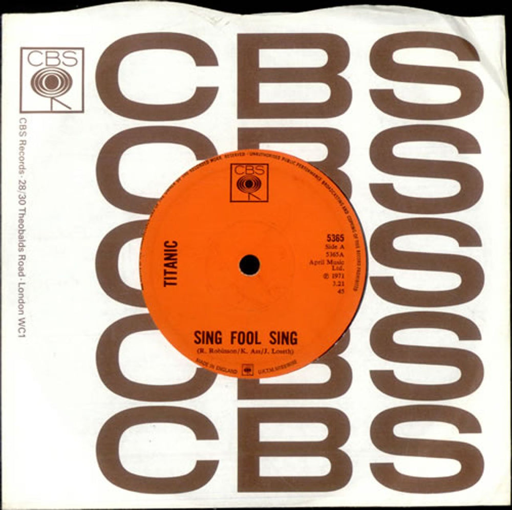 Titanic Sing Fool Sing - 1st - Solid UK 7" vinyl single (7 inch record / 45) 5365