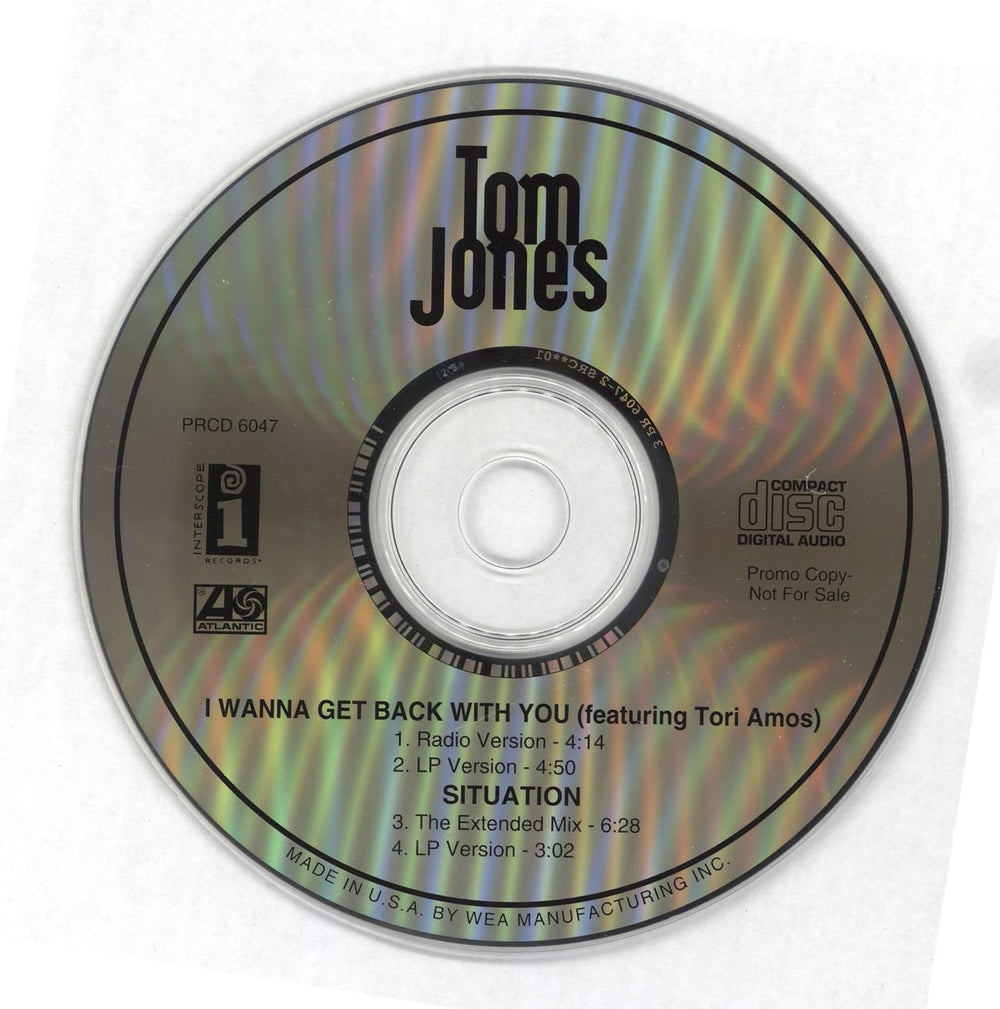 Tom Jones I Wanna Get Back With You US Promo CD single (CD5 / 5") PRCD6047