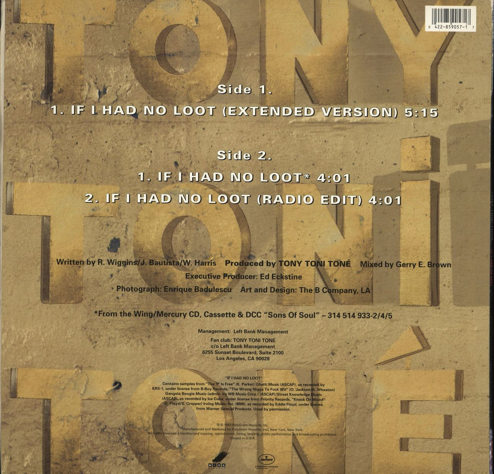 Tony Toni Toné If I Had No Loot (Extended Version) US 12" vinyl single (12 inch record / Maxi-single) 042285905717