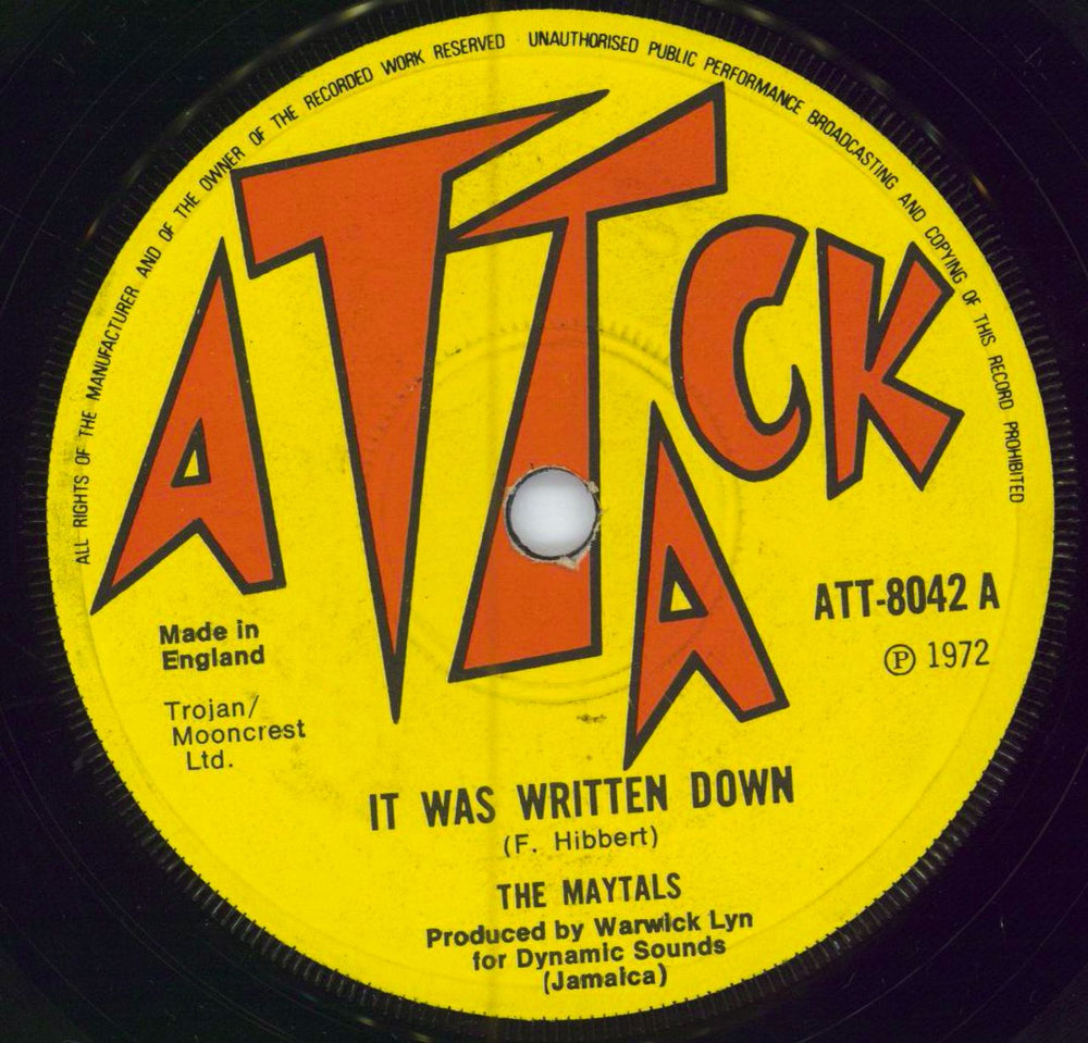 Toots & The Maytals It Was Written Down UK 7" vinyl single (7 inch record / 45) ATT-8042