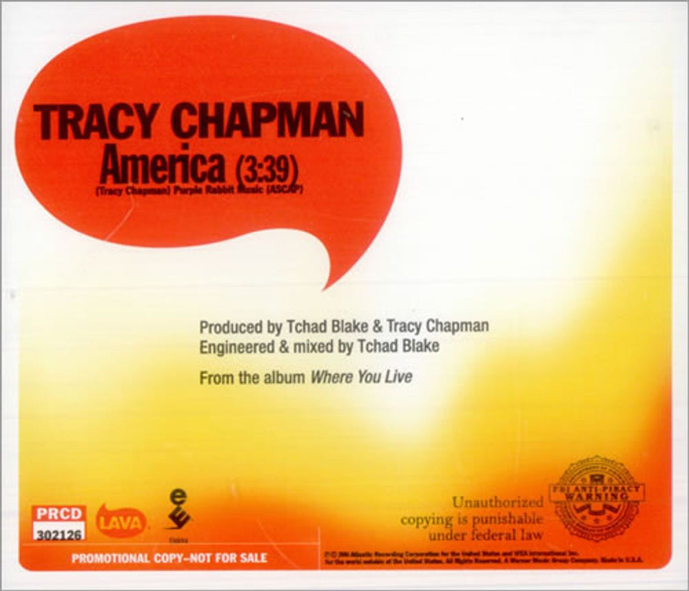 Tracy Chapman America US Promo CD single (CD5 / 5") PRCD-302126
