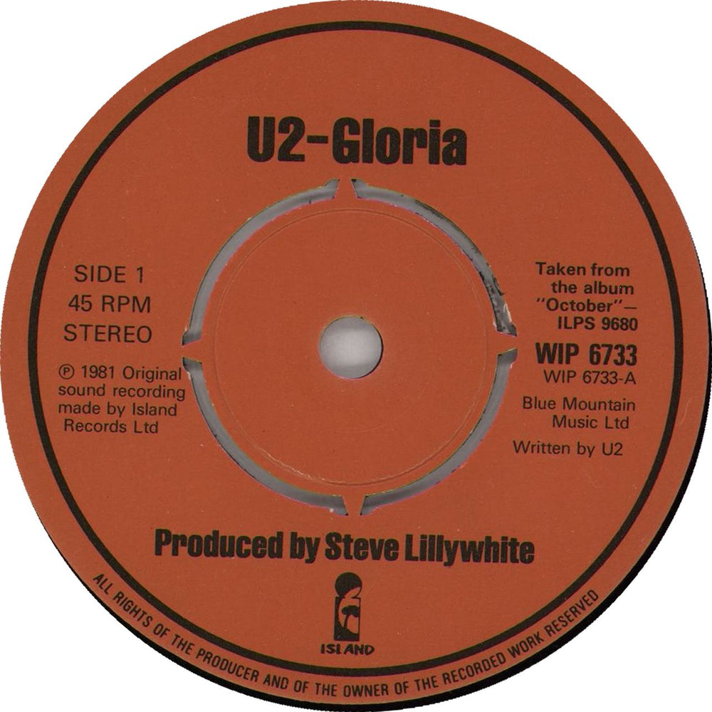 U2 Gloria UK 7" vinyl single (7 inch record / 45) U-207GL27018