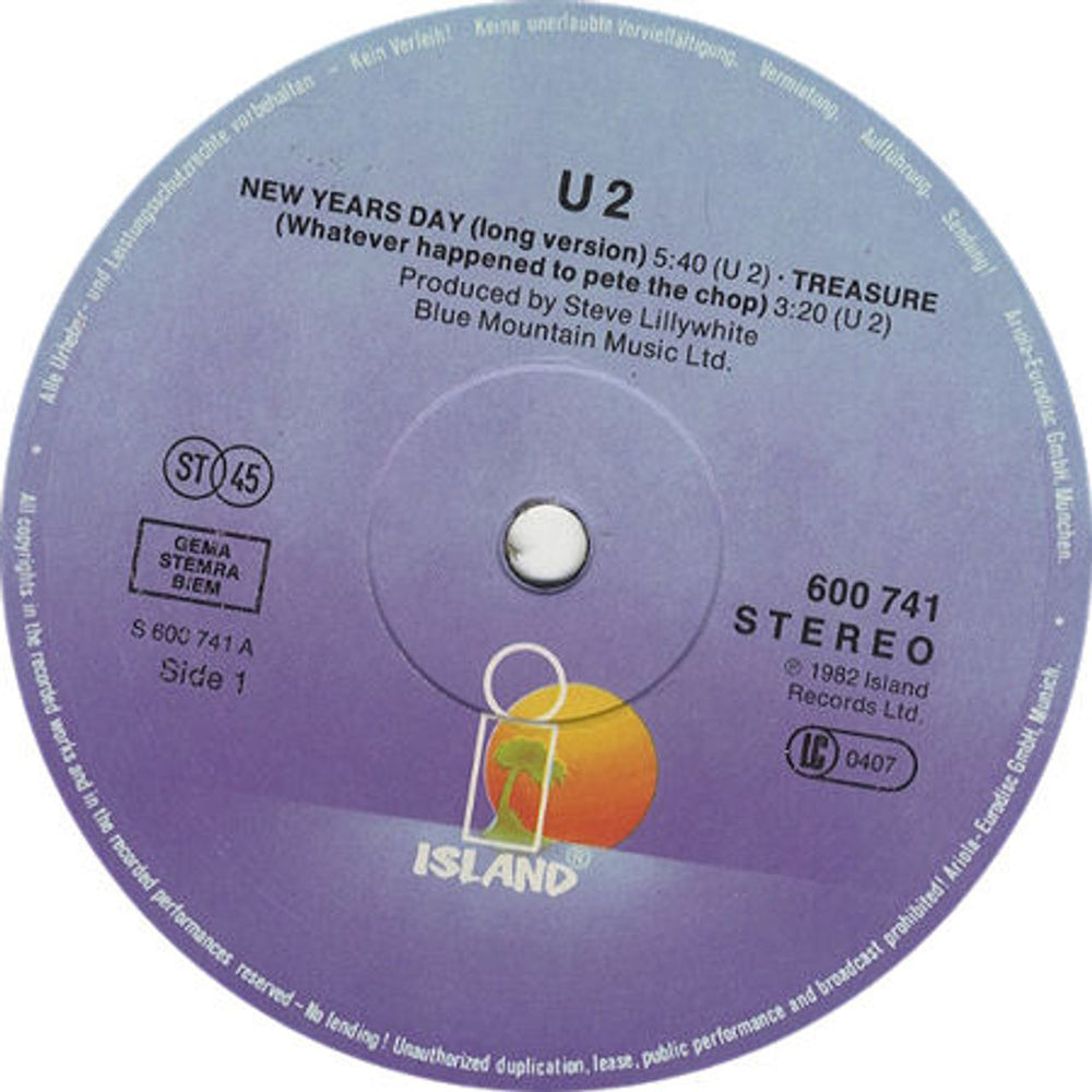 U2 New Year's Day German 12" vinyl single (12 inch record / Maxi-single) U-212NE06637