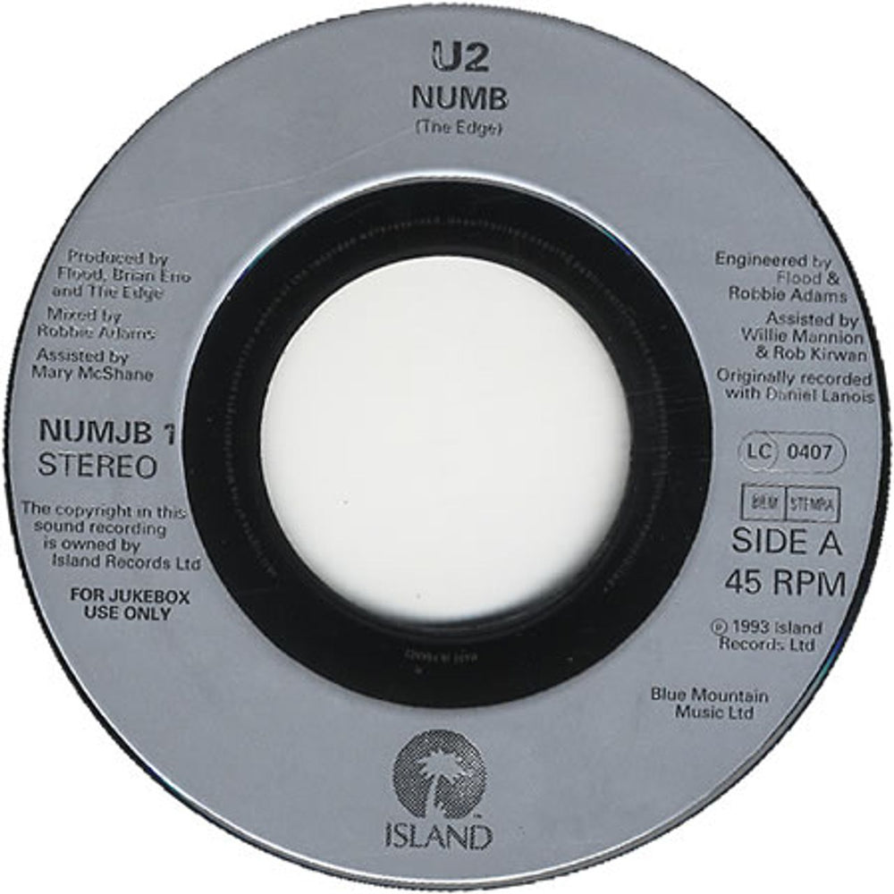 U2 Numb - Jukebox UK 7" vinyl single (7 inch record / 45) NUMJB1