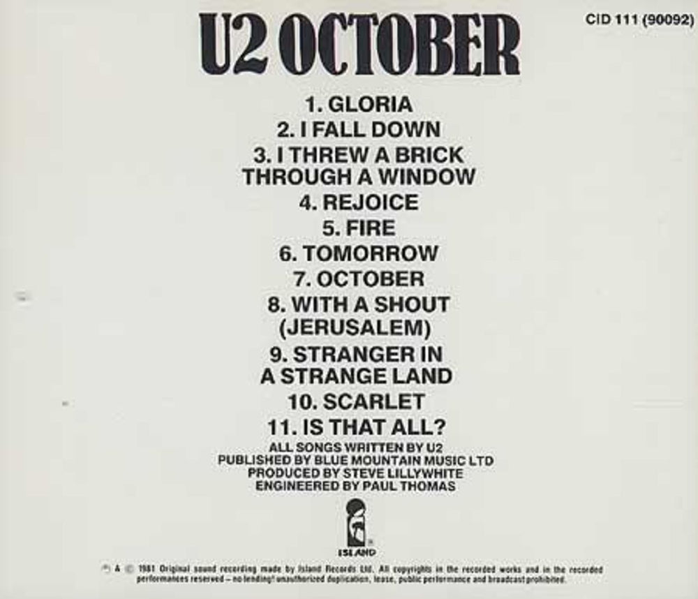 U2 October - 1st UK CD album (CDLP) U-2CDOC146077