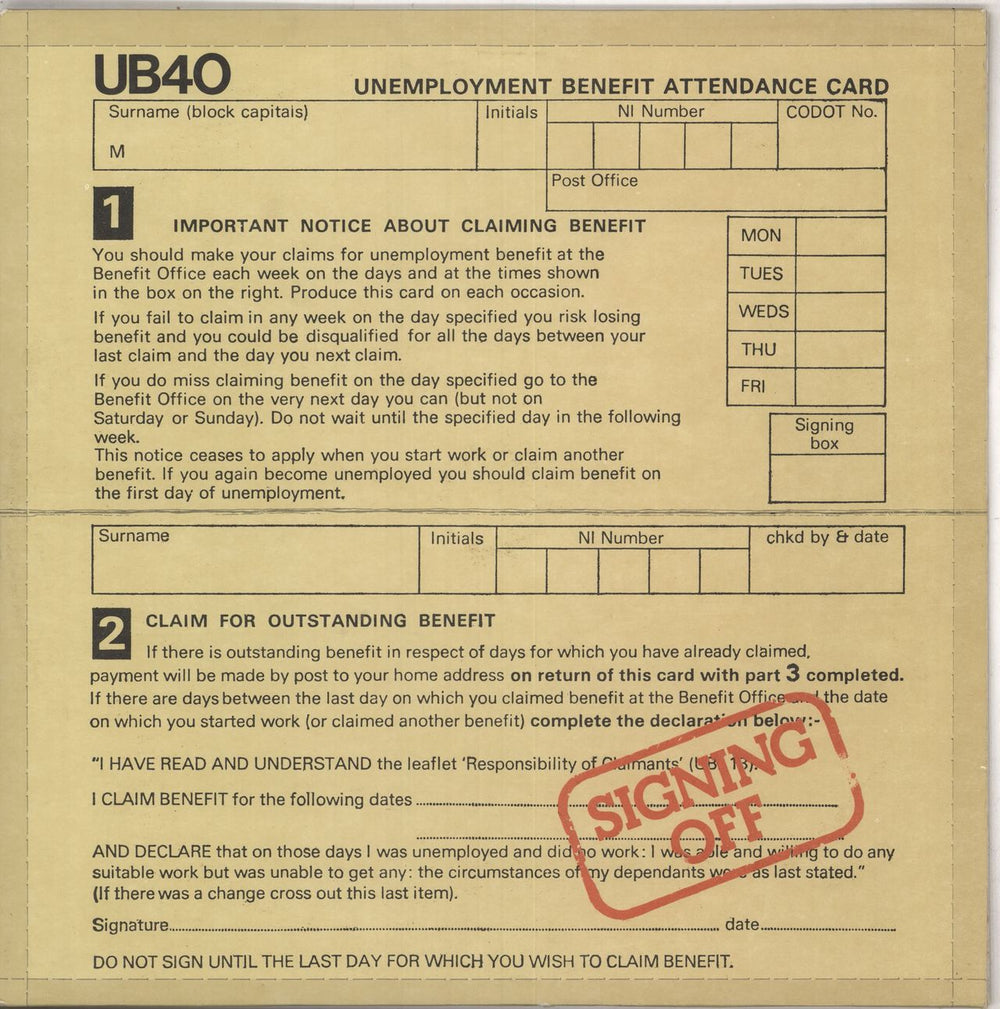 UB40 Signing Off + 12" UK vinyl LP album (LP record) GRADLP2