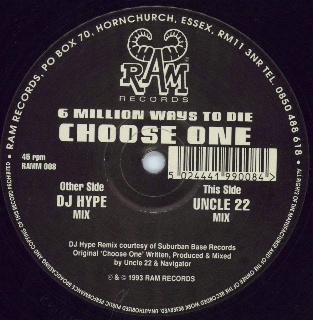 Uncle 22 6 Million Ways To Die - Choose One (DJ Hype & Uncle 22 Remixes) UK 12" vinyl single (12 inch record / Maxi-single) RAMM008