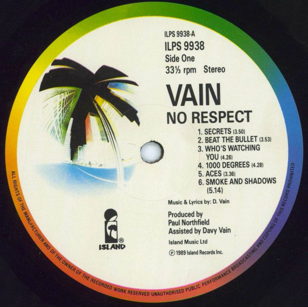 Vain No Respect UK vinyl LP album (LP record) VA9LPNO553762