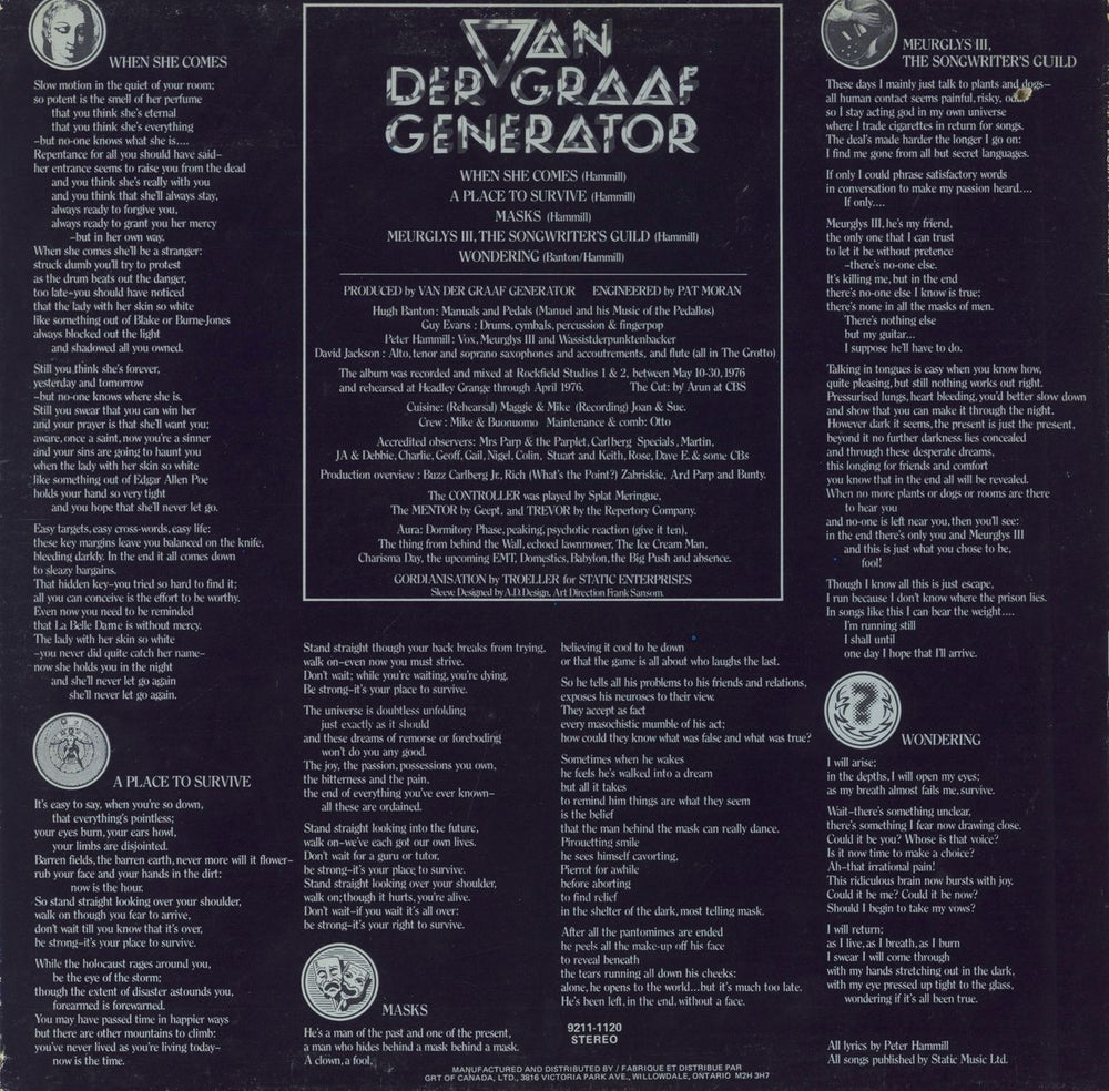 Van Der Graaf Generator World Record Canadian vinyl LP album (LP record)