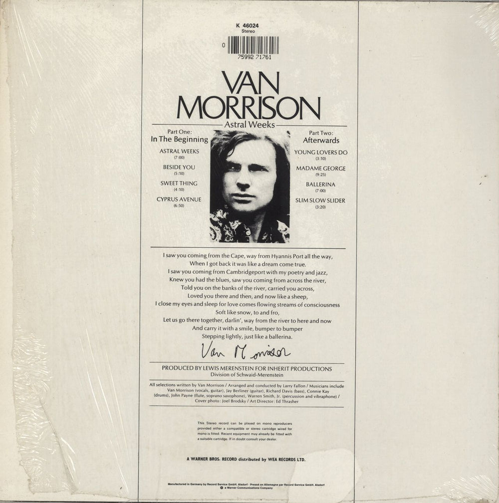 Van Morrison Astral Weeks - Barcoded Sleeve + Opened Shrink German vinyl LP album (LP record) 075992717618