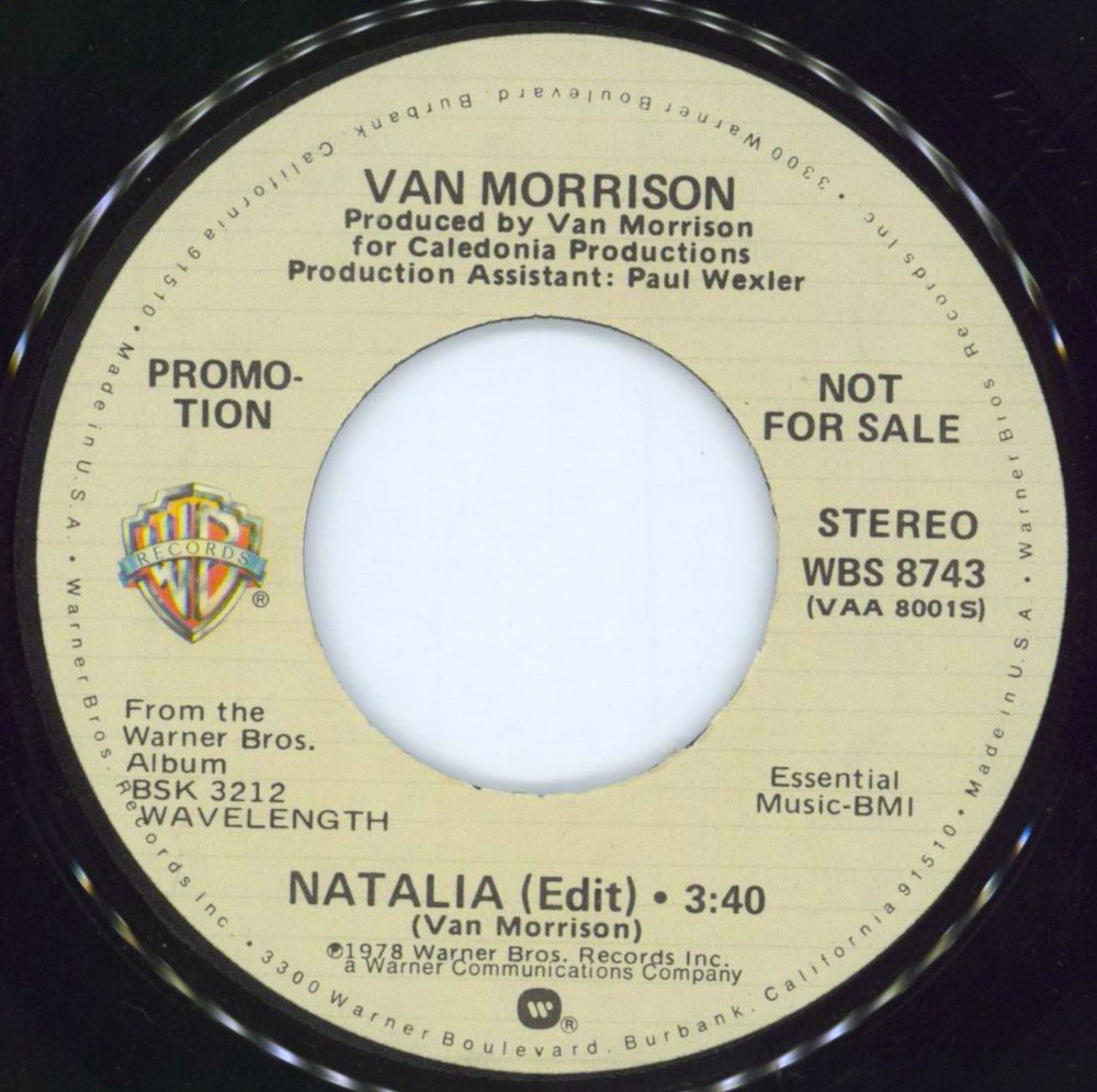 Van Morrison Natalia US Promo 7" vinyl single (7 inch record / 45) WBS8743