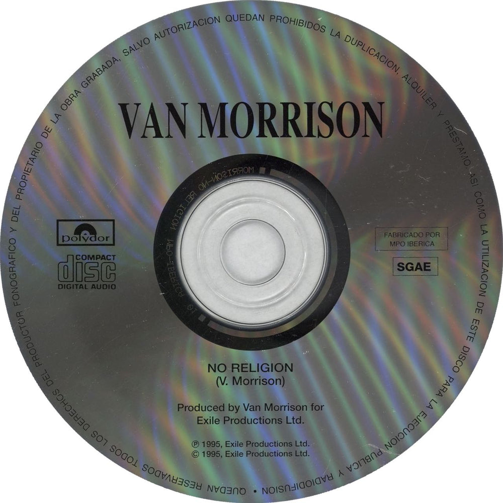 Van Morrison No Religion Spanish Promo CD single (CD5 / 5") VMOC5NO76970