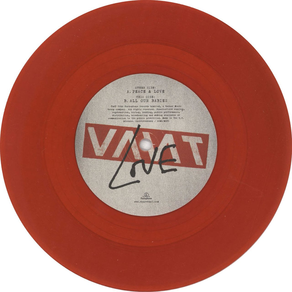 Vant Peace & Love - Red Vinyl + Autographed Sleeve UK 7" vinyl single (7 inch record / 45) YBP07PE676961