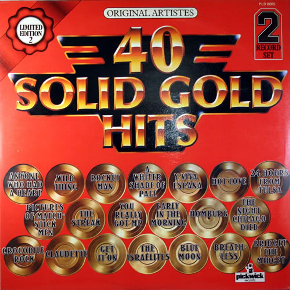 Various-60s & 70s 40 Solid Gold Hits UK 2-LP vinyl record set (Double LP Album) PLD8005