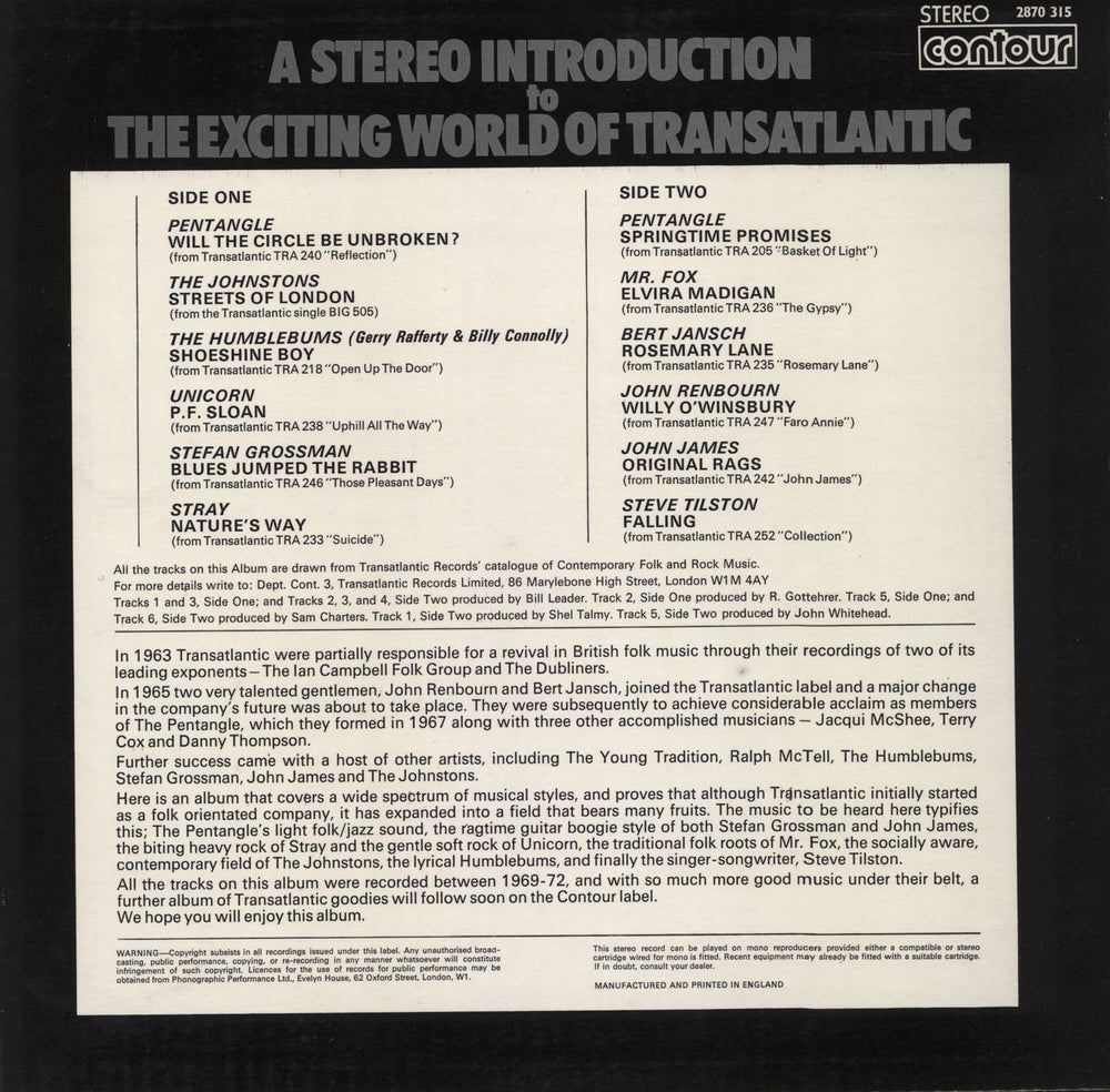 Various-60s & 70s A Stereo Introduction To The Exciting World Of Transatlantic + Poster UK vinyl LP album (LP record)